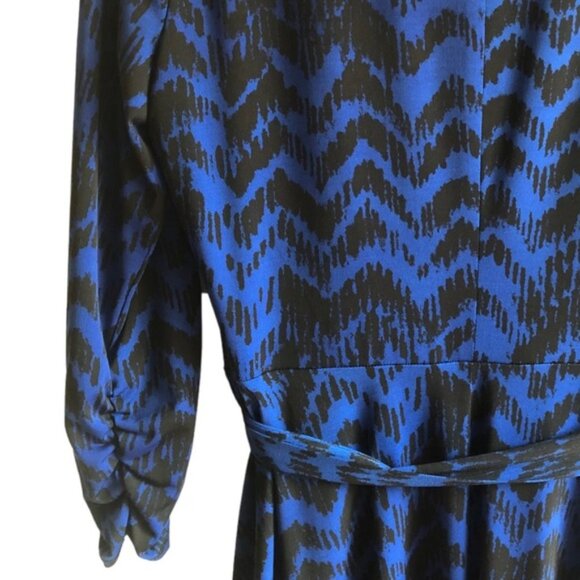 Jones New York Dress US 10 Blue Black Faux Wrap Chevron - Picture 6 of 11